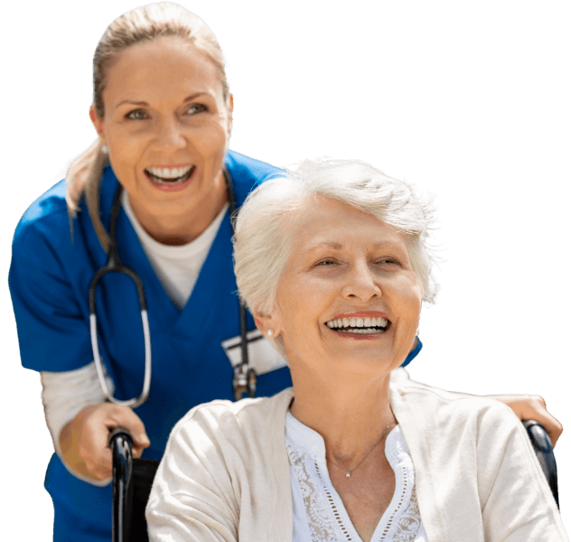 adult woman with caregiver in wheelchair